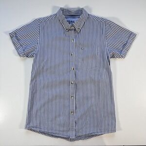 PEAU DE LOUP Button Up Short Sleeve Shirt Women/Unisex 2 Blue White Stripe
